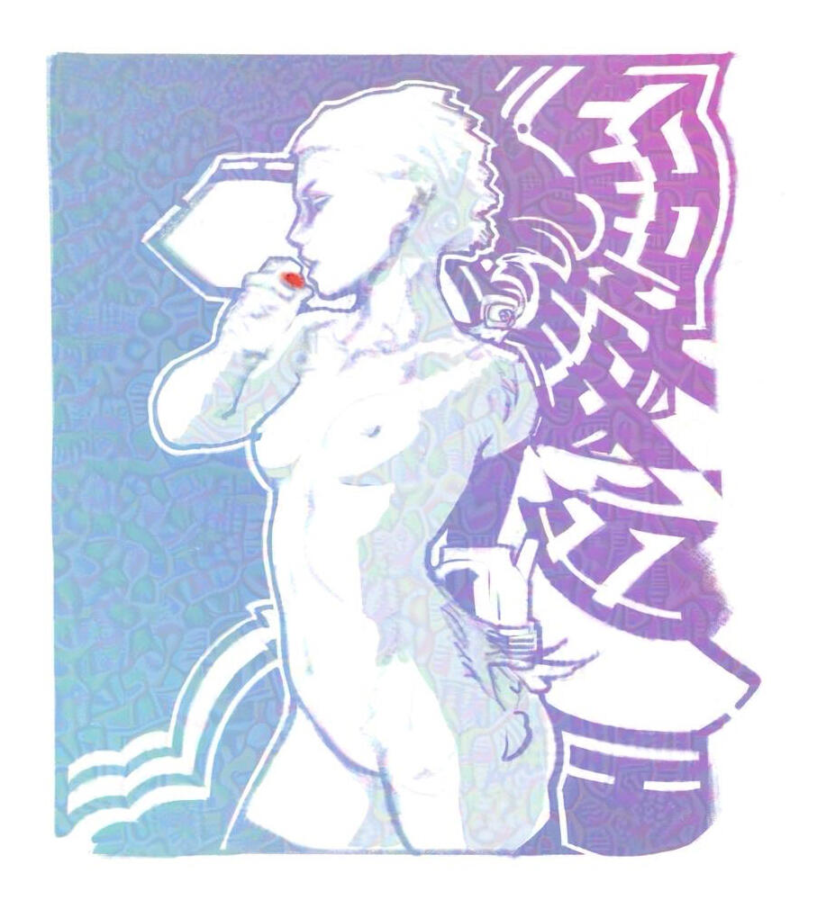 Retro contemporary art kawaii cute punk woman angel cyberpunk game wall art