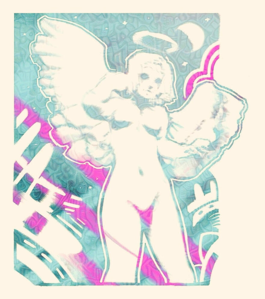 Angel fantasy retro punk kawaii cute girl woman space pink vintage game contemporary wall art